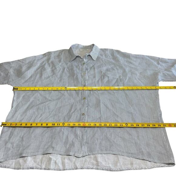 Liabella Top Woman's Button Up Blouse Striped Blue 100% Linen 7XL L/S Coastal - Picture 6 of 8
